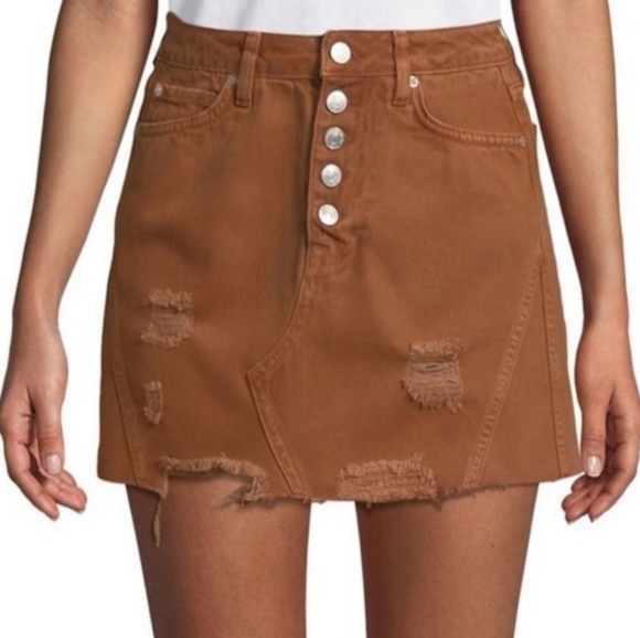 We The Free Rust Boho Distressed 100% Cotton Sz 26 Denim Mini Skirt - Picture 3 of 12